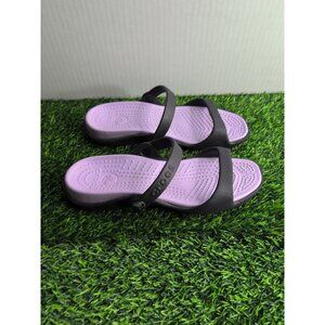 Crocs Cleo Slide Sandals Black And Purple Womens Size 7